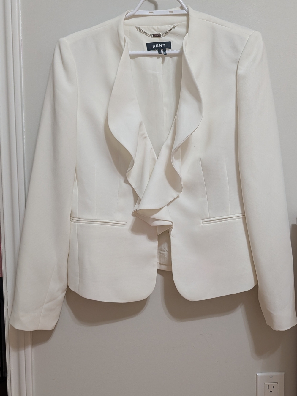 DKNY Cream Ruffle Front Blazer Jacket